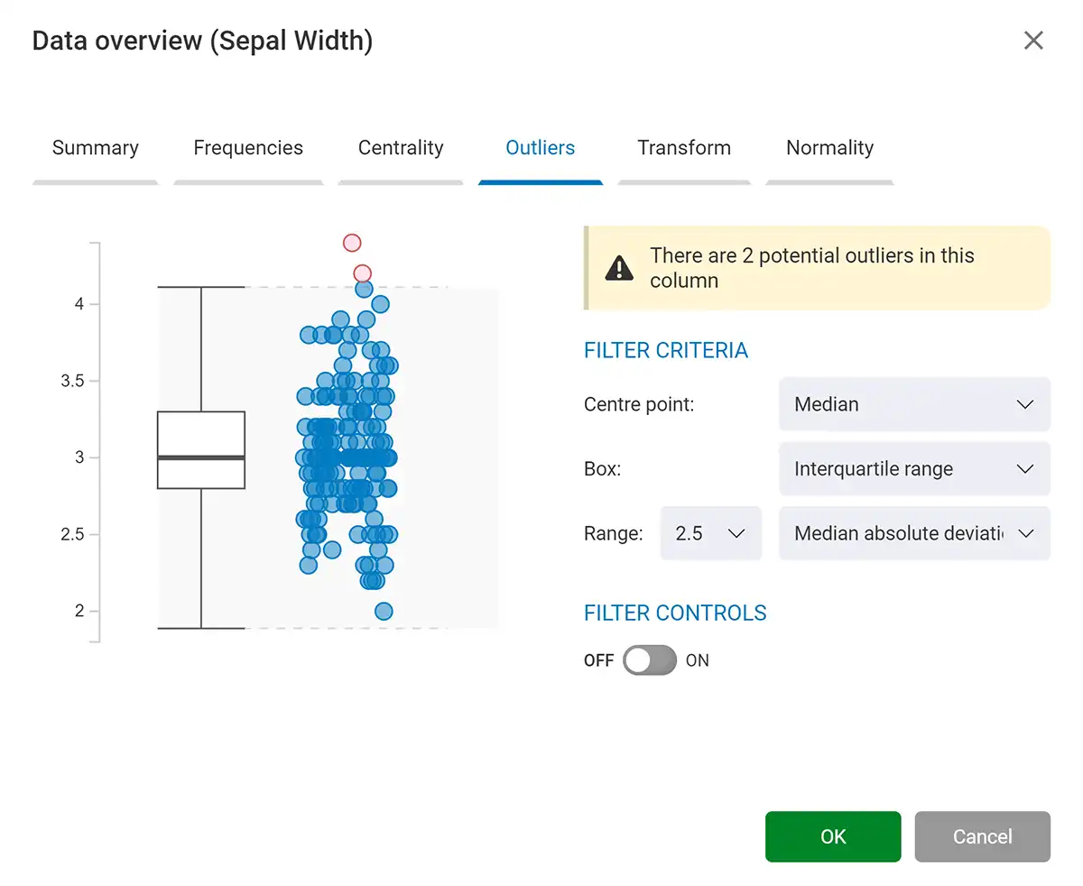 View and remove outliers